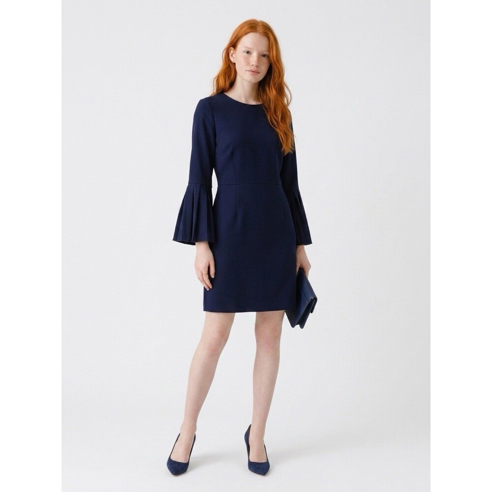 THML Dress Womens Navy Bell Sleeve Zip Mini Elegant Modest Career Party Sz L